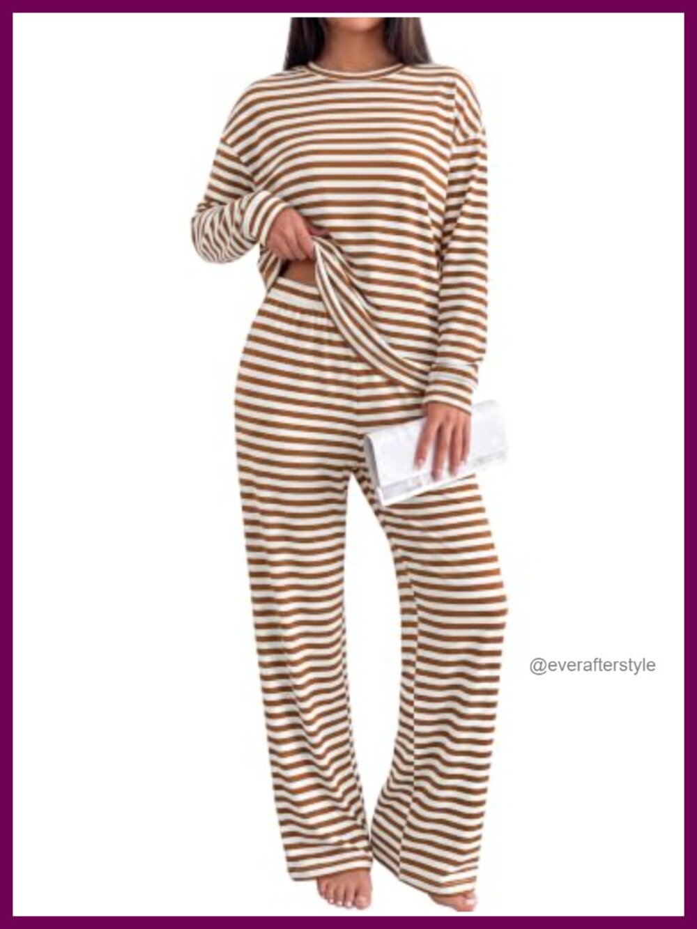 Striped 2 Piece Lounge Set Long Sleeve Top & Wide Leg Pants Cotton Tracksuit